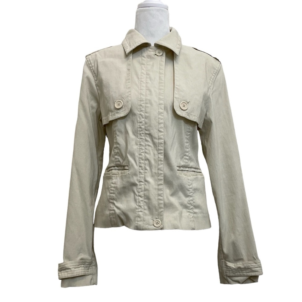 Mac & Jac Beige Retro Raincoat Style Cropped Full Zip Jacket